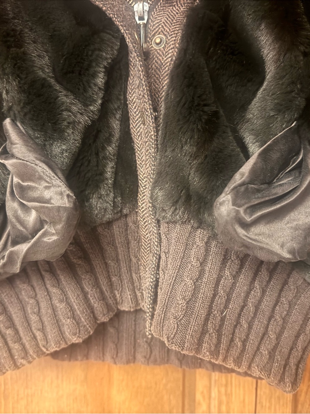 Juicy Couture Dark Brown Faux Fur Hooded Bomber Jacket - Picture 9 of 9
